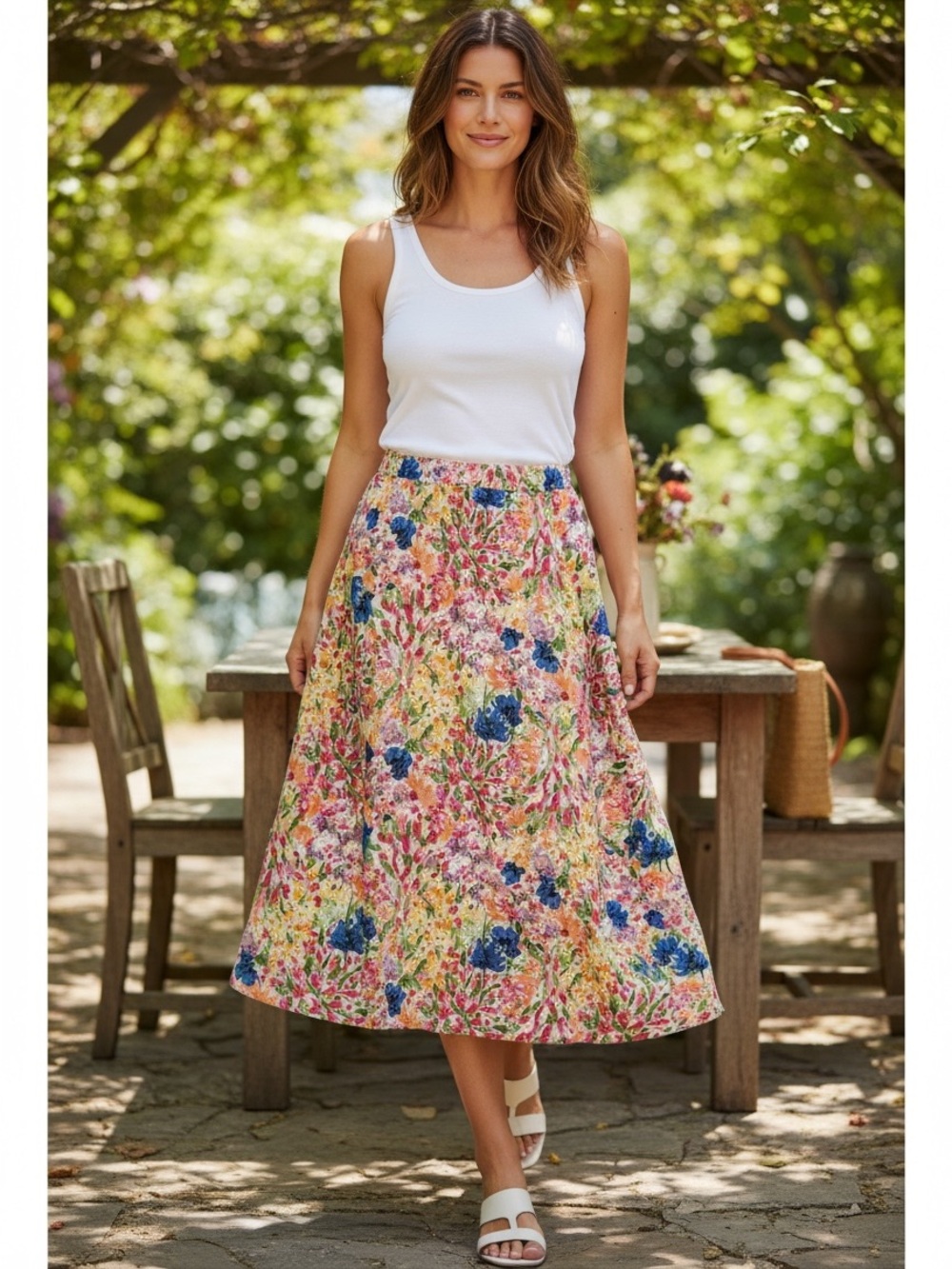 Floral A-Line Midi Skirt